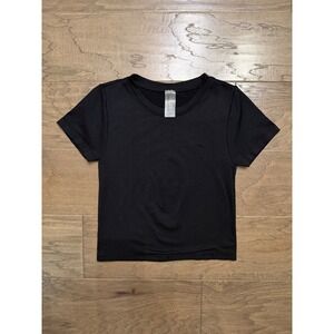 Urban Rebel Black Cropped Baby Tee Short Sleeve Crew Neck Stretch L/XL‎